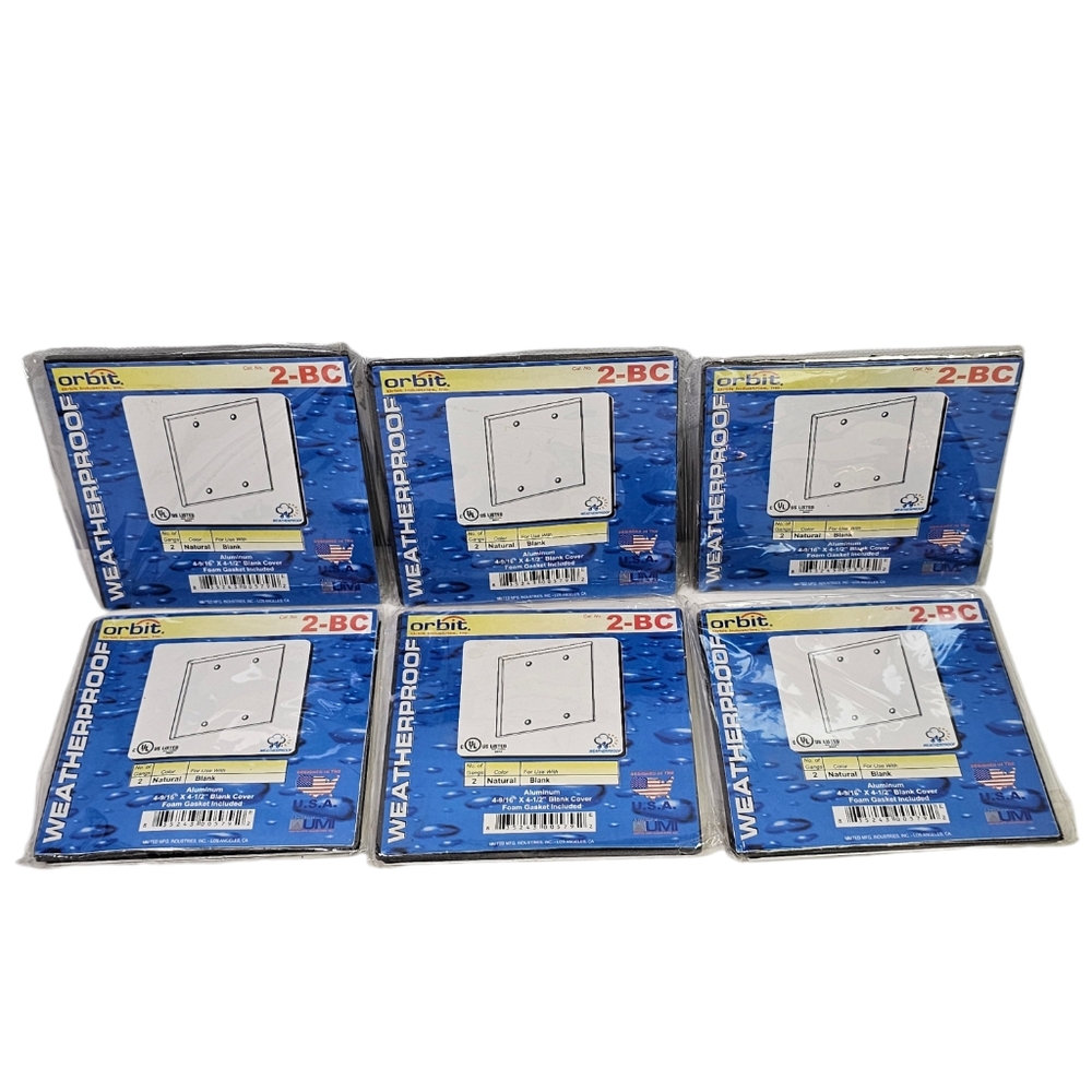 Lot of 6 Orbit Industries 2-BC-G‎ 2-Gang Weatherproof Blank Cover Gray NEW